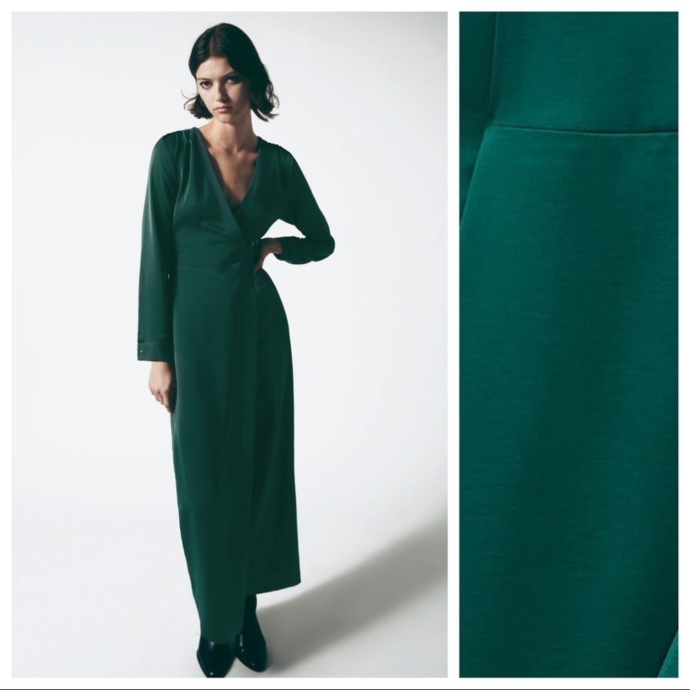 Zara Emerald Green Long Sleeve Wrap-Front Jumpsuit